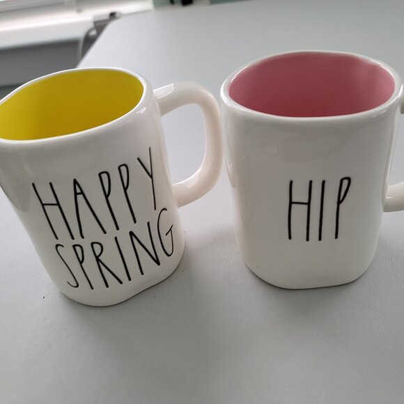 Rae Dunn Easter Mugs , set of 2 Happy Spring & Hip Hop - Picture 1 of 4